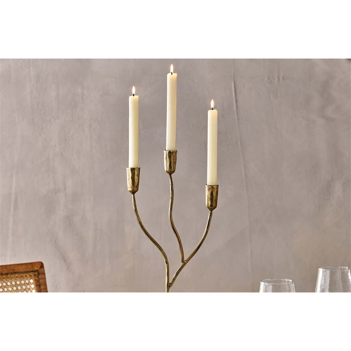 Palani Small Cast Aluminium Candelabra - Antique Brass