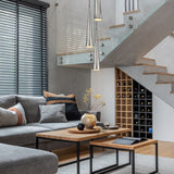 Konos pendant light in satin nickel finish, shown in a room setting