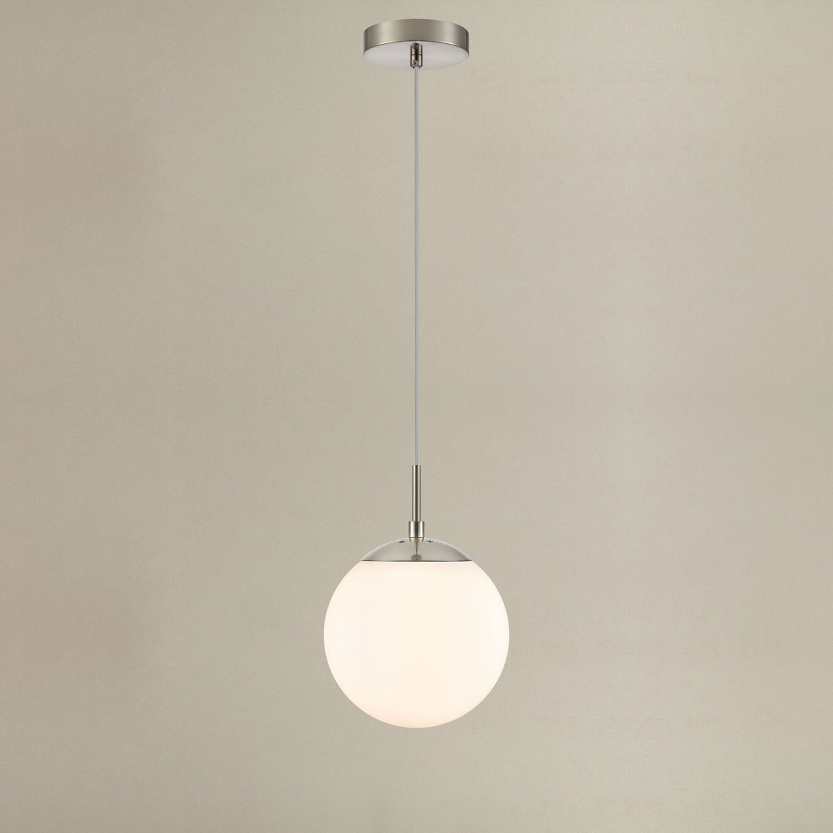 Galaxy pendant light in satin nickel finish, shown on a dark background