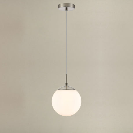Galaxy pendant light in satin nickel finish, shown on a dark background