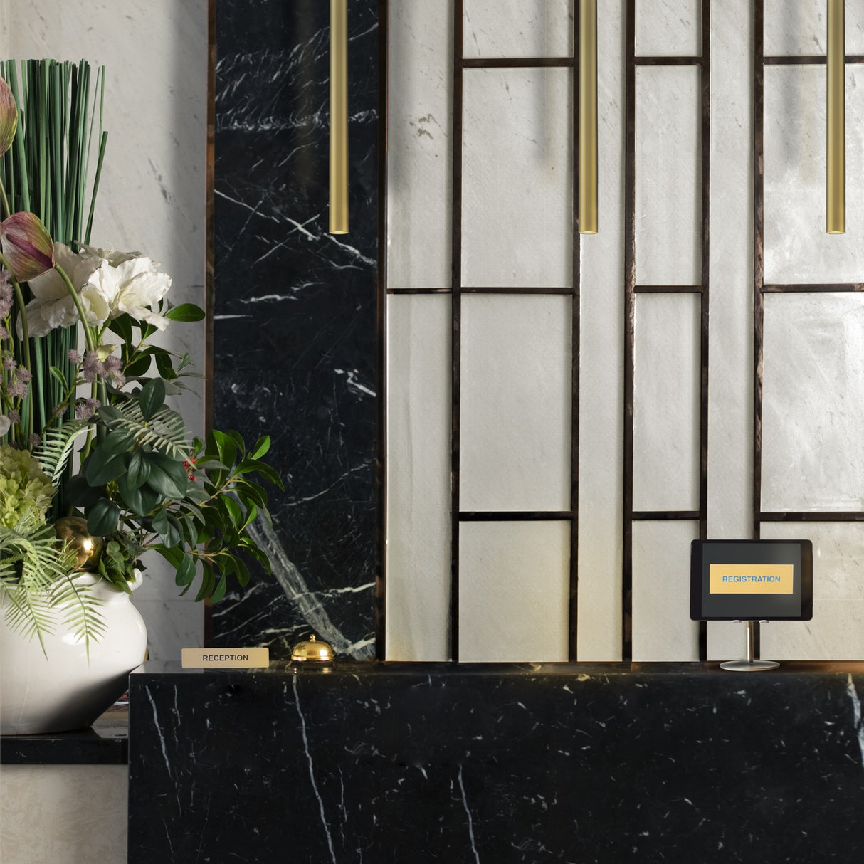 Chime pendant light in brass finish, shown in a room setting