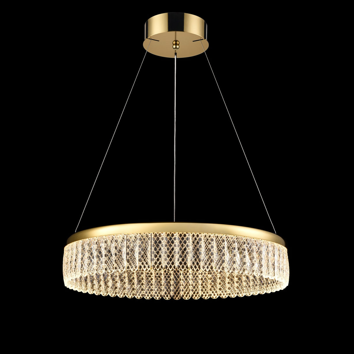 Victoria chandelier in gold finish, shown on a dark background