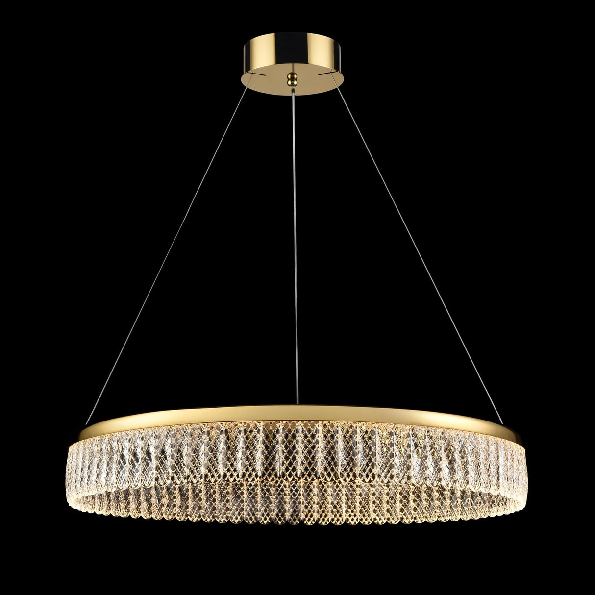 Victoria chandelier in gold finish, shown on a dark background