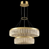 Victoria 2 light chandelier in gold finish, shown on a dark background