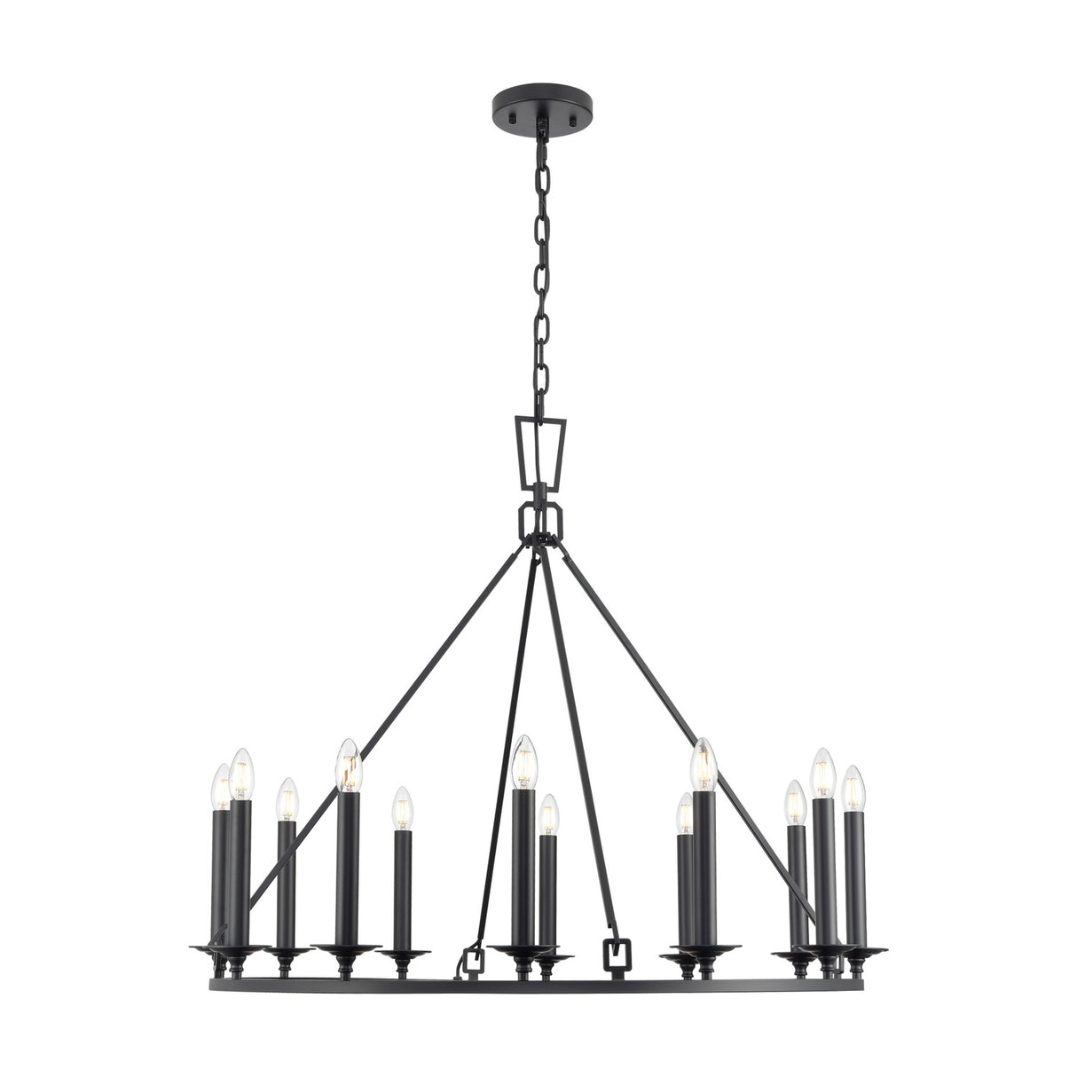 Tudor 12 light chandelier in black finish, alternative view