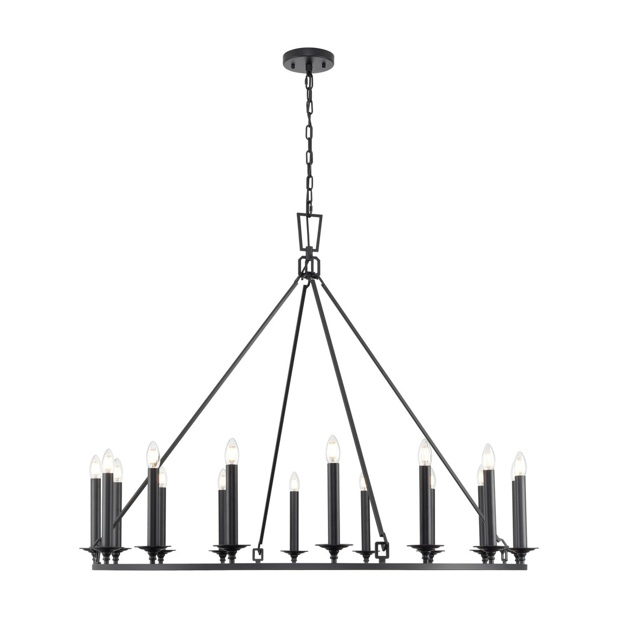 Tudor 16 light chandelier in black finish, alternative view