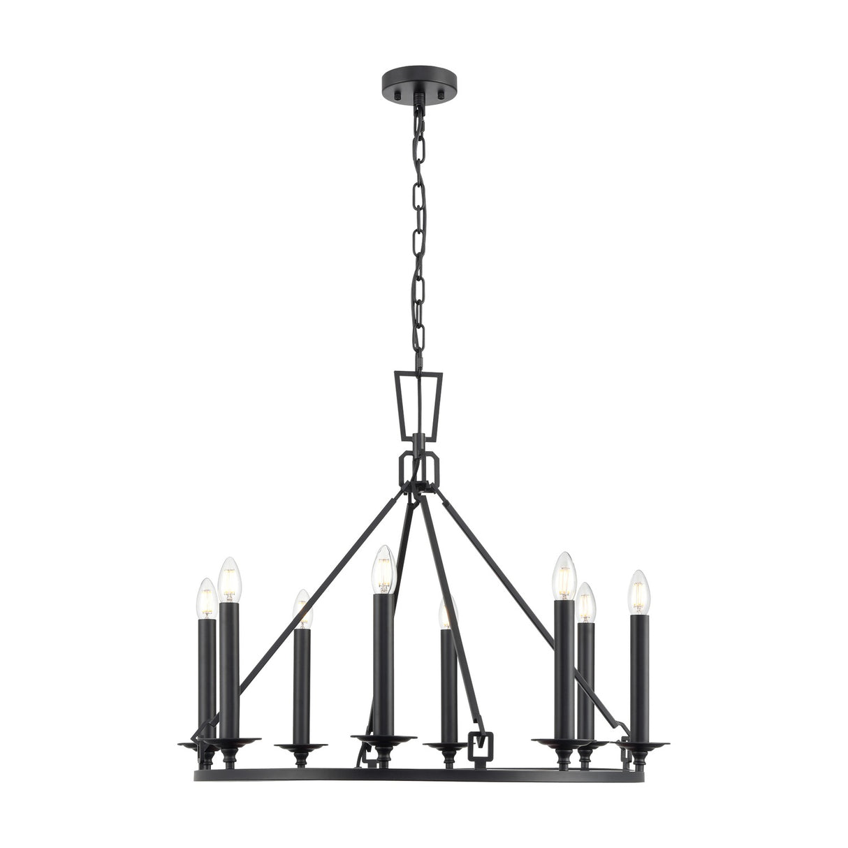 Tudor 8 light chandelier in black finish, alternative view