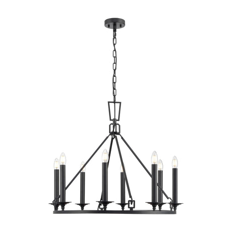 Tudor 8 light chandelier in black finish, alternative view