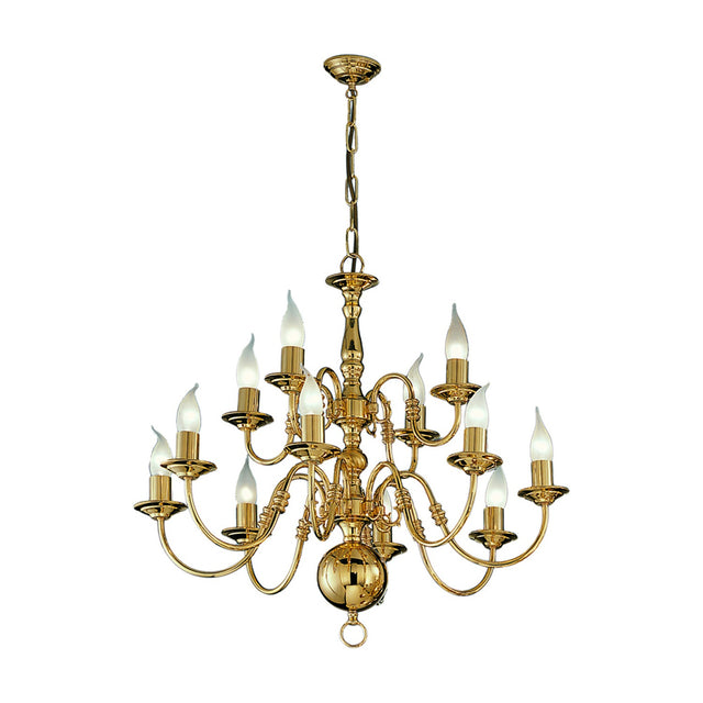 Delft 12 light chandelier in polished brass finish