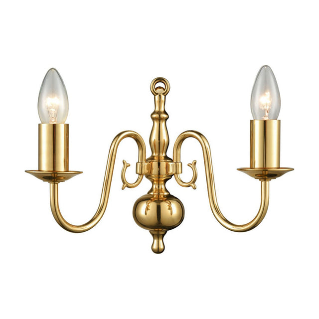 Delft 2 light wall light in polished brass finish