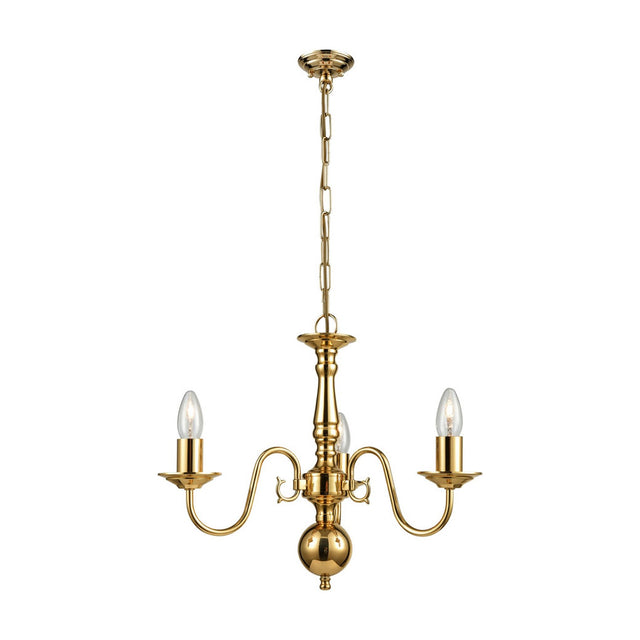 Delft 3 light pendant light in polished brass finish