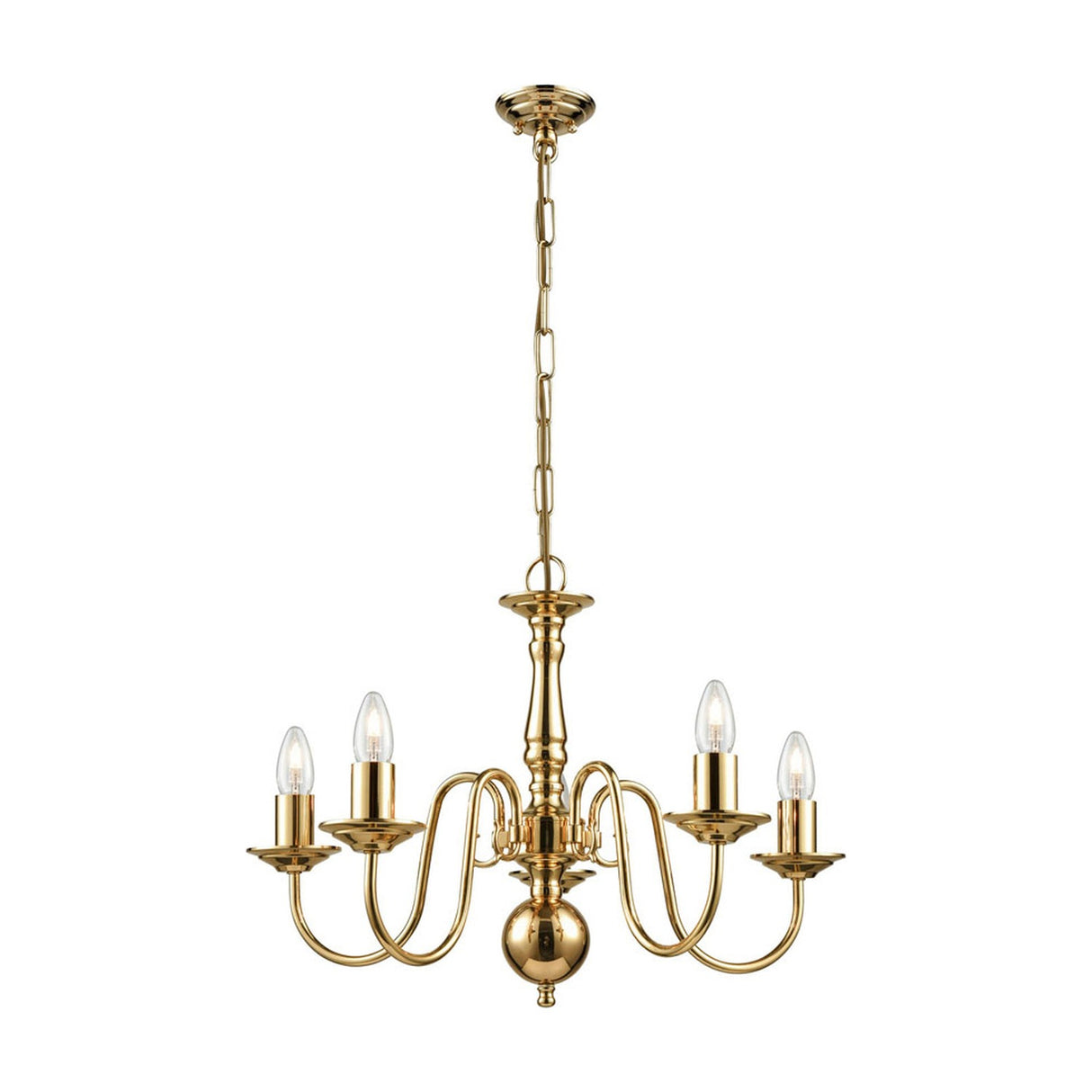 Delft 5 light pendant light in polished brass finish
