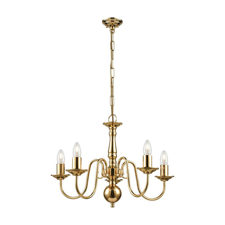 Delft 5 light pendant light in polished brass finish