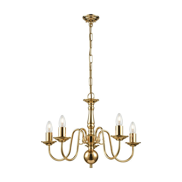 Delft 5 light pendant light in polished brass finish