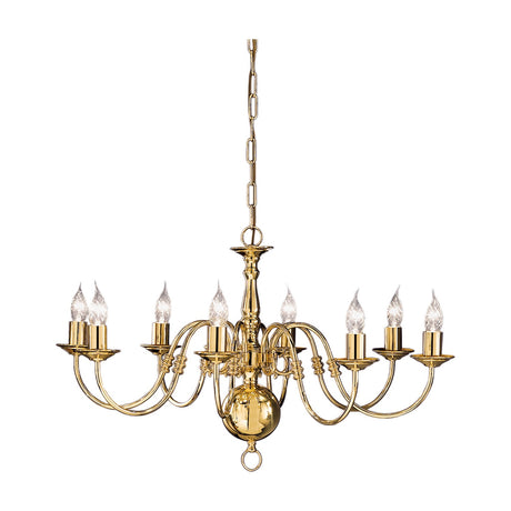 Delft 8 light chandelier in polished brass finish