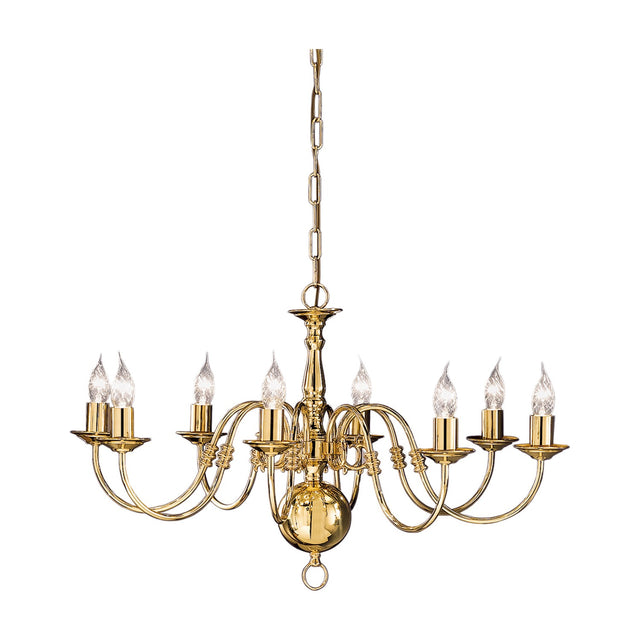 Delft 8 light chandelier in polished brass finish
