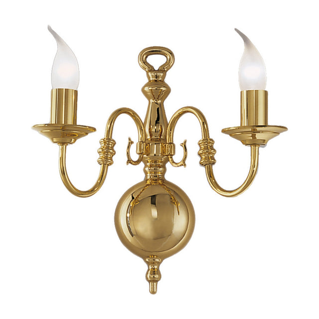 Delft 2 light wall light in polished brass finish