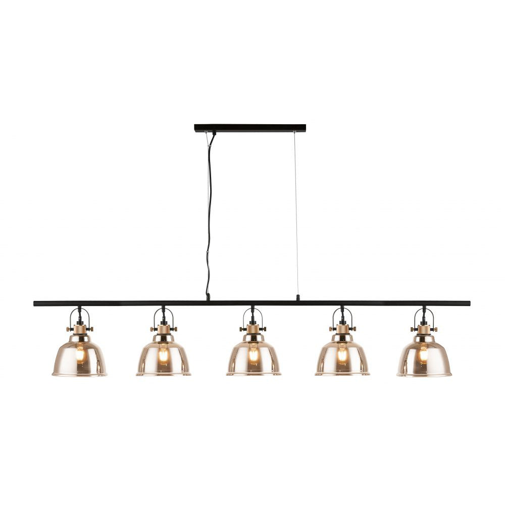 Elara 5 Light Glass Linear Suspension Light - Gold