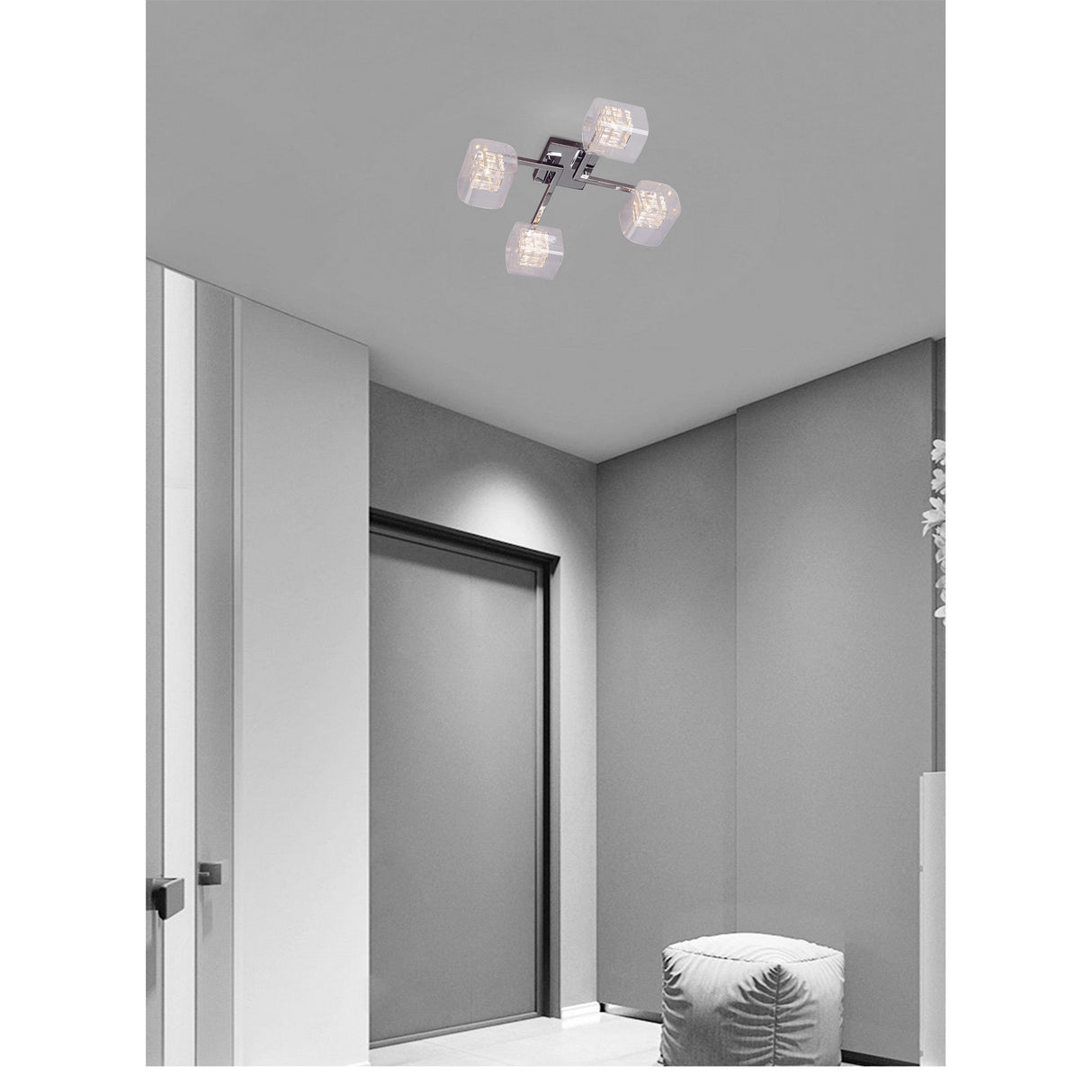Verdale 4 Light Glass & Wire Semi-Flush Light - Chrome