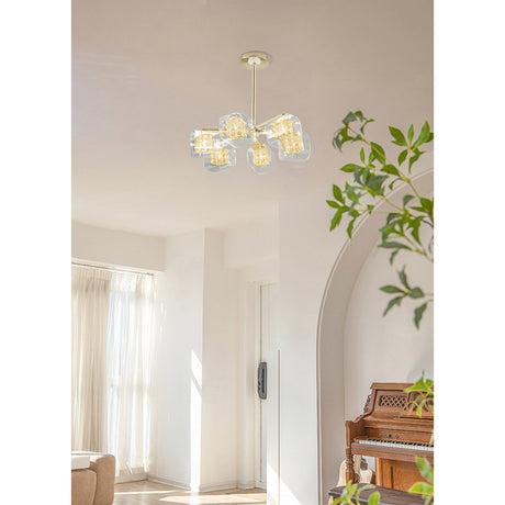 Verdale 6 Light Glass & Wire Chandelier - Gold
