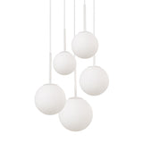 Alternate view of the Basic form 5 Light Cluster Pendant in white, highlighting its modern cluster design.