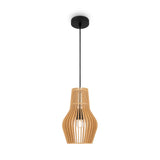 Explore the Roots Pendant Light 30cm, part of our modern nature collection, featuring a sleek black cord and mount and a beige wooden cone dome shade that elegantly surrounds an exposed bulb, blending natural and contemporary styles.