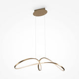 The Curve LED Loop Suspension Light features a modern, abstract looped design in a luxurious gold finish. Crafted from metallic materials, this sculptural pendant light includes an integrated LED source and is elegantly suspended by two thin wires.