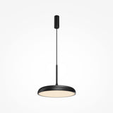 The Gerhard LED Dome Pendant Light 40cm - Black is a sleek, modern lighting solution with a circular design that hangs from a thin cord. It offers energy-efficient illumination and a warm glow, set against a plain white background.
