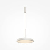 The Gerhard LED Dome Pendant Light 40cm in white, with its circular shade and energy-efficient illumination, offers soft white light. Suspended by a slender rod, its sleek design enhances any light gray backdrop, ideal for modern interior lighting enthusiasts.