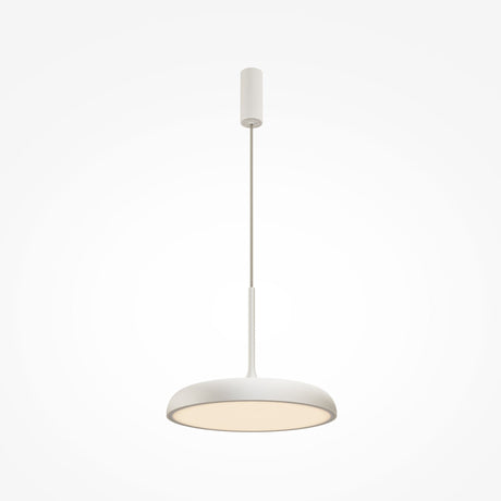 The Gerhard LED Dome Pendant Light 40cm in white, with its circular shade and energy-efficient illumination, offers soft white light. Suspended by a slender rod, its sleek design enhances any light gray backdrop, ideal for modern interior lighting enthusiasts.