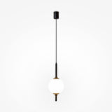 The Sixth Sense LED Pendant Light boasts a minimalist design with a black metal rod and a white glass spherical bulb, elegantly suspended against a plain white background.