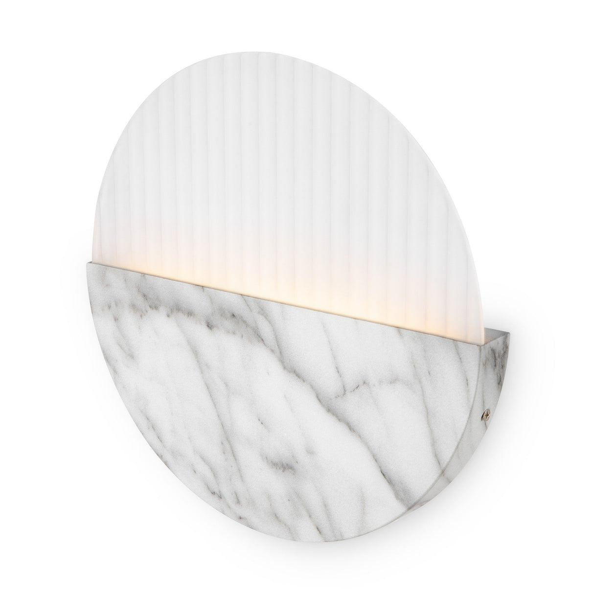 The Jupiter LED Wall Light 13W 3000K blends a modern half-circle design with a marble-detailed lower section and ribbed translucent upper surface, offering an energy-efficient glow.