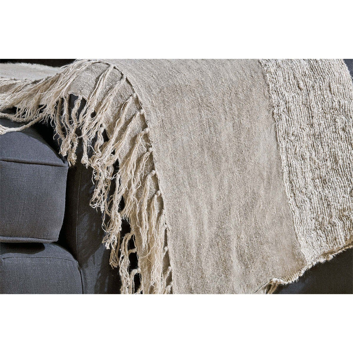 Puli 140 x 200cm Recycled Linen Throw - Natural