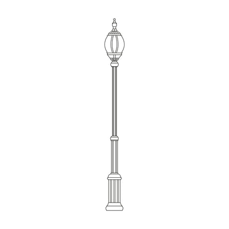 Mullion Large cast aluminium outdoor lamp post with a round lantern head, fluted column and ribbed base, shown in black on a plain white background.