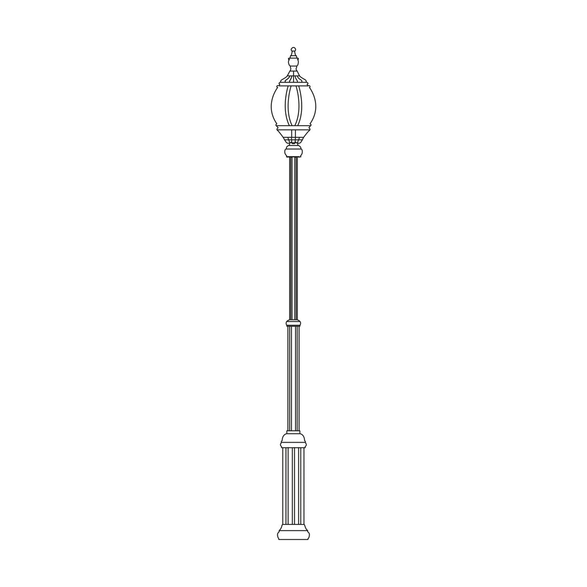 Mullion Large cast aluminium outdoor lamp post with fluted column, ornate lantern head, clear polycarbonate lens and finial top, shown on a plain white background.