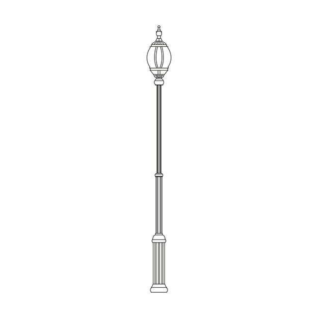 Mullion Large cast aluminium outdoor lamp post with fluted column, ornate lantern head, clear polycarbonate lens and finial top, shown on a plain white background.