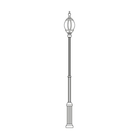 Mullion cast aluminium outdoor lamp post, 160-224cm fluted column with single lantern head and clear polycarbonate lens, black finish, shown on a plain white background.