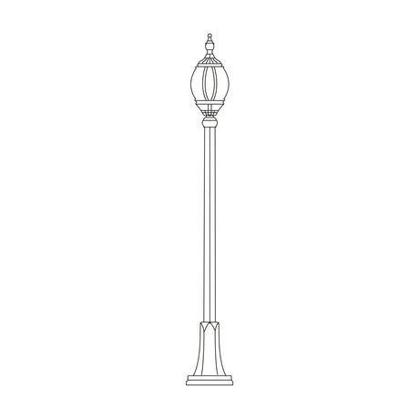Mullion Large cast aluminium outdoor lamp post, 168cm, with a globe-style lantern head atop a slim column on a wide ribbed flange base, shown in line-art outline on a plain white background.
