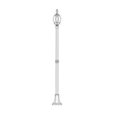 Mullion Large cast aluminium outdoor lamp post, 224cm, with slim column, ribbed flange-plate base, and single lantern head, shown as a line drawing on a white background.