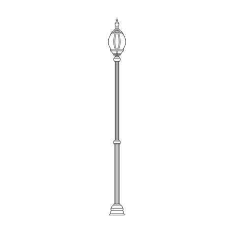 Mullion Small cast aluminium outdoor lamp post, 127-192cm, with fluted column, ribbed lantern head, finial top, and stepped base, shown in line-drawing style on a white background.