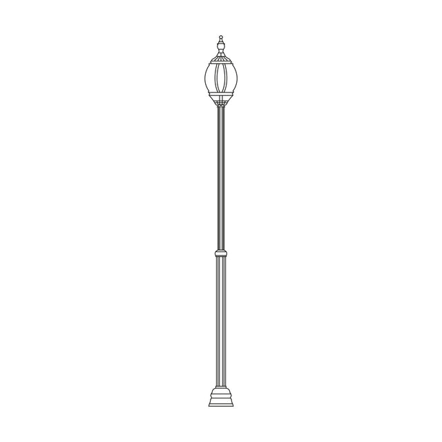 Mullion Large outdoor lamp post with cast aluminium column, adjustable height, single lantern head with clear polycarbonate lens, line drawing on plain white background.