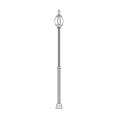 Mullion cast aluminium outdoor lamp post, 153-237cm adjustable column with a single globe lantern top and stepped base, line drawing on a plain white background.