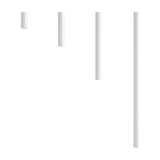Four Pulcra Tube Ceiling Lights in white, each varying in length and thickness, are arranged diagonally from top left (shortest) to bottom right (longest) against a plain white background.