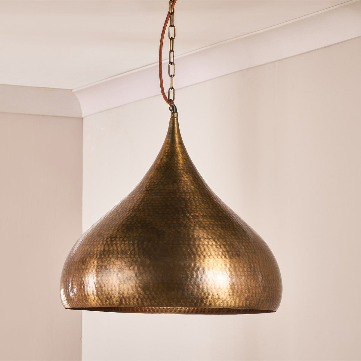 Quinn Large Hammered Pendant Light - Antique Brass