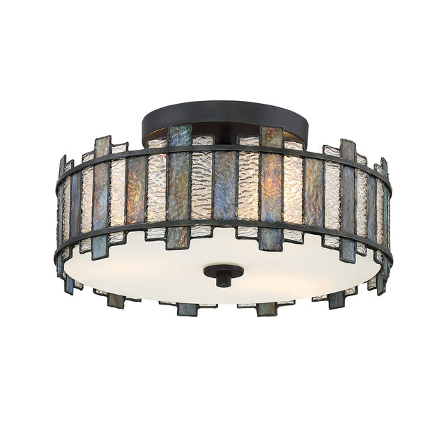 Sentry 2 Light Semi-Flush Ceiling Light - Black & Art Glass