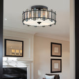 Sentry 2 Light Semi-Flush Ceiling Light - Black & Art Glass