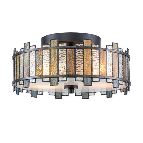 Sentry 2 Light Semi-Flush Ceiling Light - Black & Art Glass
