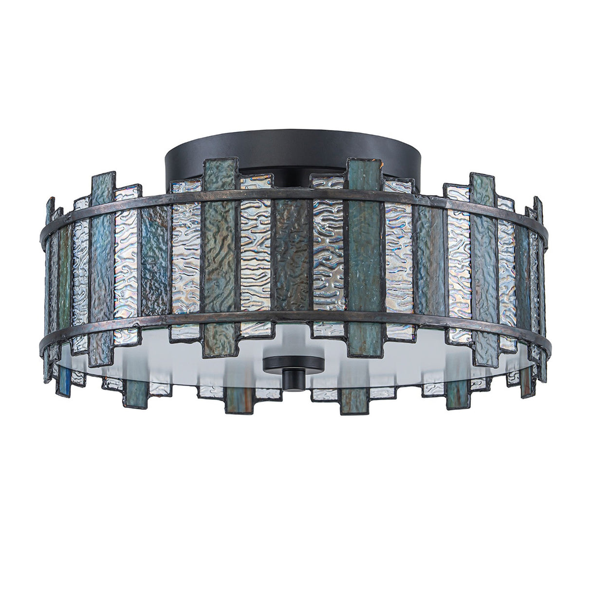 Sentry 2 Light Semi-Flush Ceiling Light - Black & Art Glass