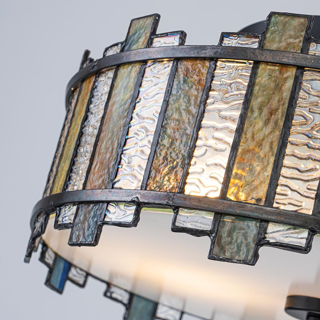 Sentry 2 Light Semi-Flush Ceiling Light - Black & Art Glass