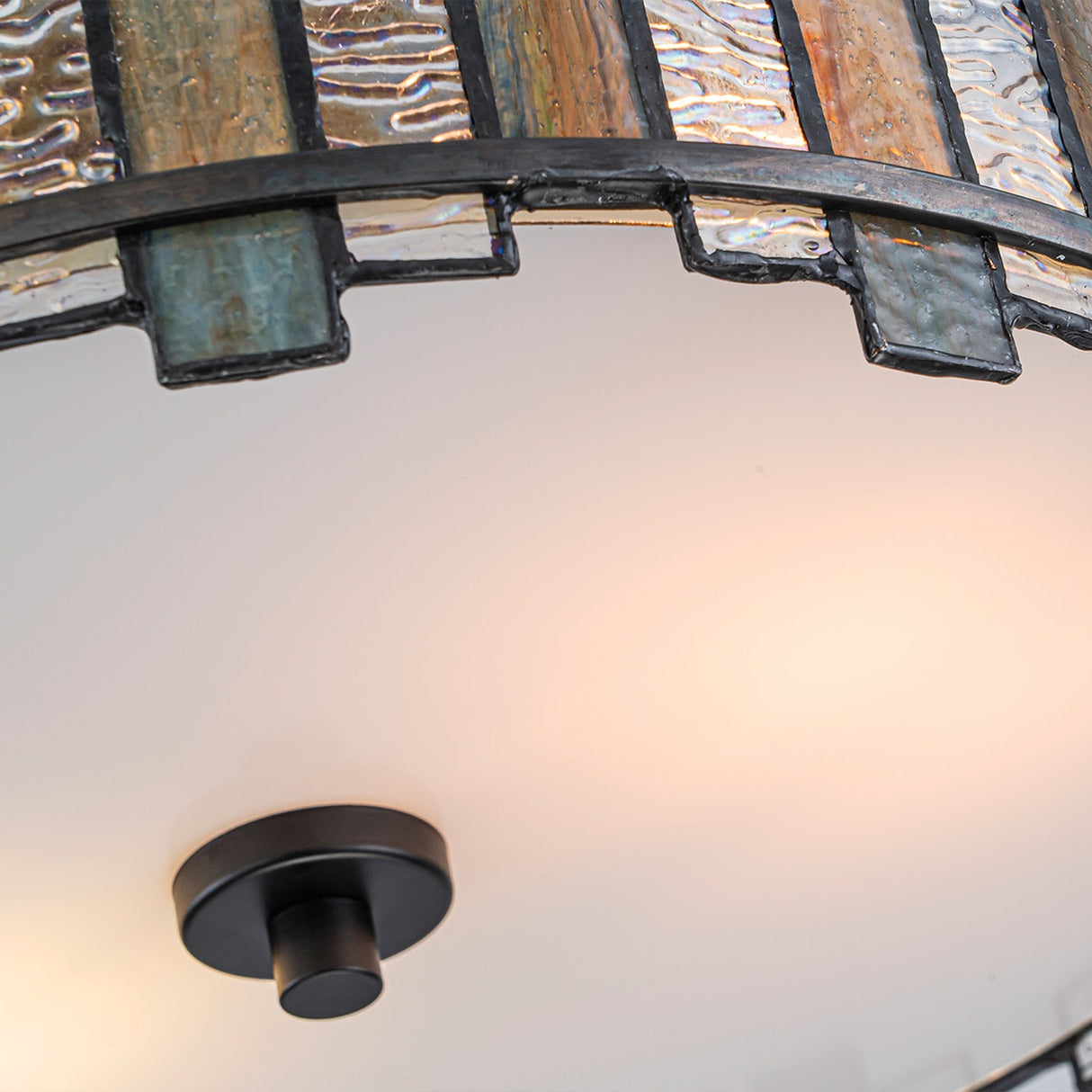 Sentry 2 Light Semi-Flush Ceiling Light - Black & Art Glass